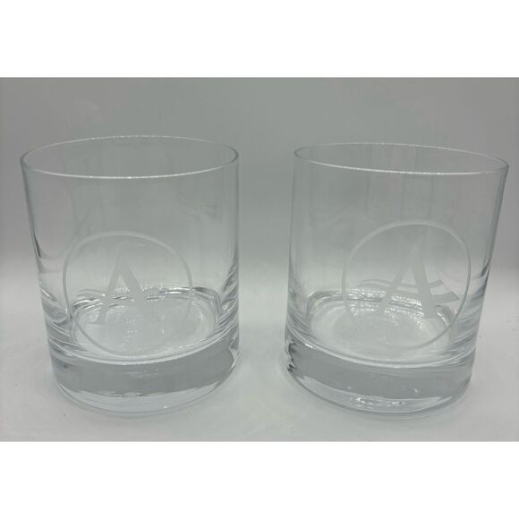 Set of 2 Luigi Bormioli Italy Double Old Fashioned Engraved “A” Glasses - Picture 2 of 8